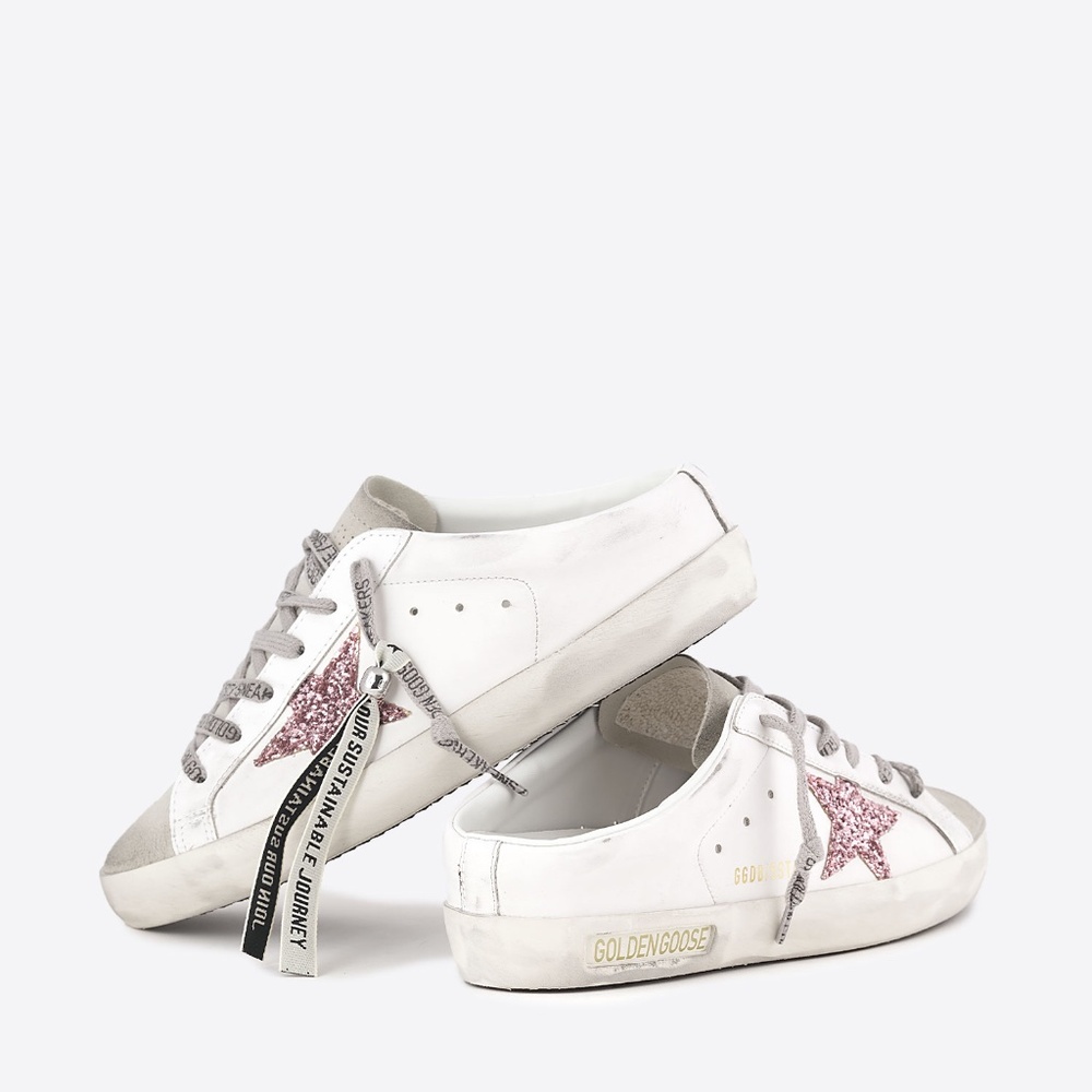 Golden Goose Superstar Sabot Sneaker White Leather/Ice/Pink Glitter sz 35 NIB